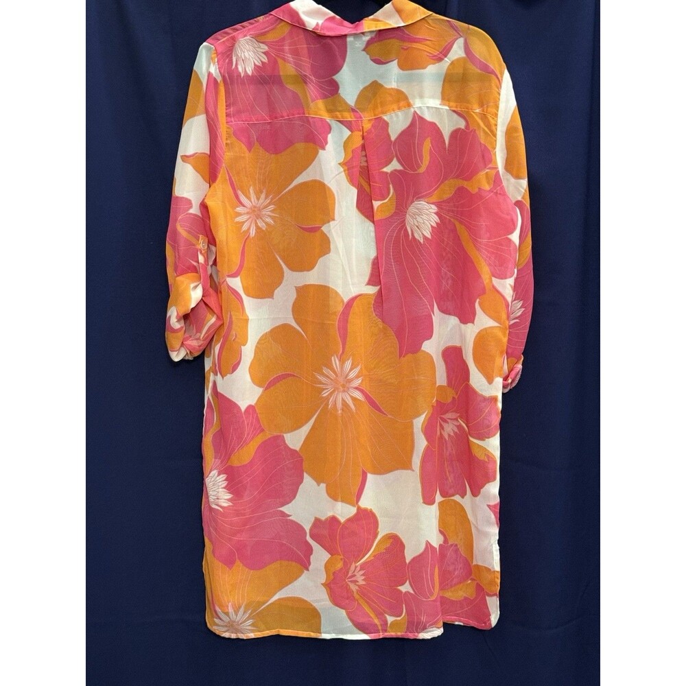VTG Y2K Mod Tropical Floral Sheer Tunic Cover Up Palm Springs Glam L - Picture 13 of 14